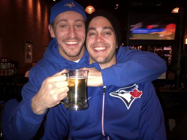 DymondsSocial's tweet photo. Two of our bartenders indulging prior to the Jays season opener.  Go Jays Go! http://t.co/WzCrCrWlJB