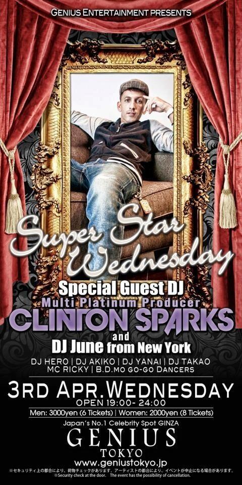 takao055's tweet photo. いよいよ！今夜 @GENIUS_TOKYO Super Star Wednesday Clinton Sparks &amp; DJ June from NYC 単独公演にて満員御礼間違いない。 http://t.co/tEx1pV4naz