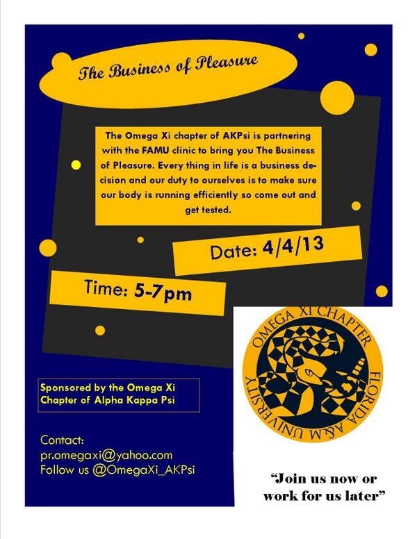 OmegaXi_AKPsi's tweet photo. Come out to the rec. center for the Business of Pleasure event on Thursday. http://t.co/RIhTuzUt8E