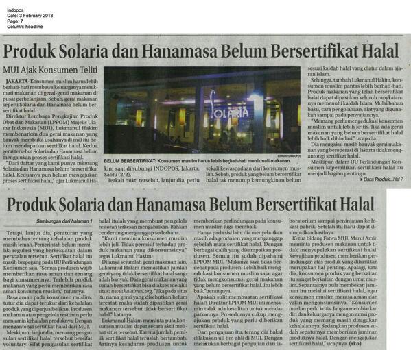 referensi hanamasa dan solaria belum SH MUI "
