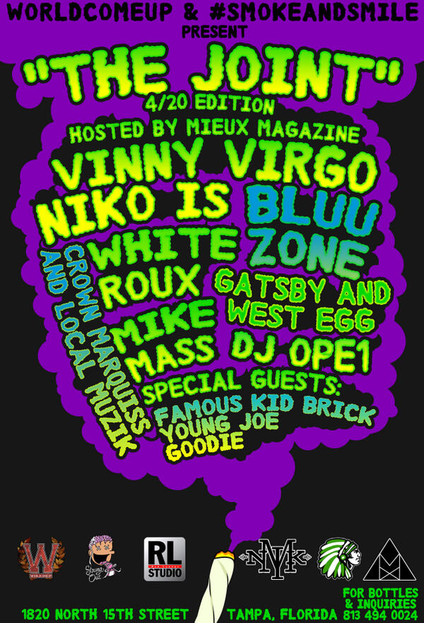 Worldcomeup's tweet photo. http://t.co/ITTOVguCAF &amp; #smokeandsmile Present "The Joint" Hosted By @MieuxMagazine &amp; DJ Ope 1 http://t.co/YWG53dtoE7