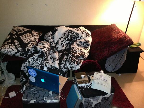 madelinelogan10's tweet image. welp, my digz until I can climb back up to my bed. #futon #sucks #notcomfortable #madelinecave