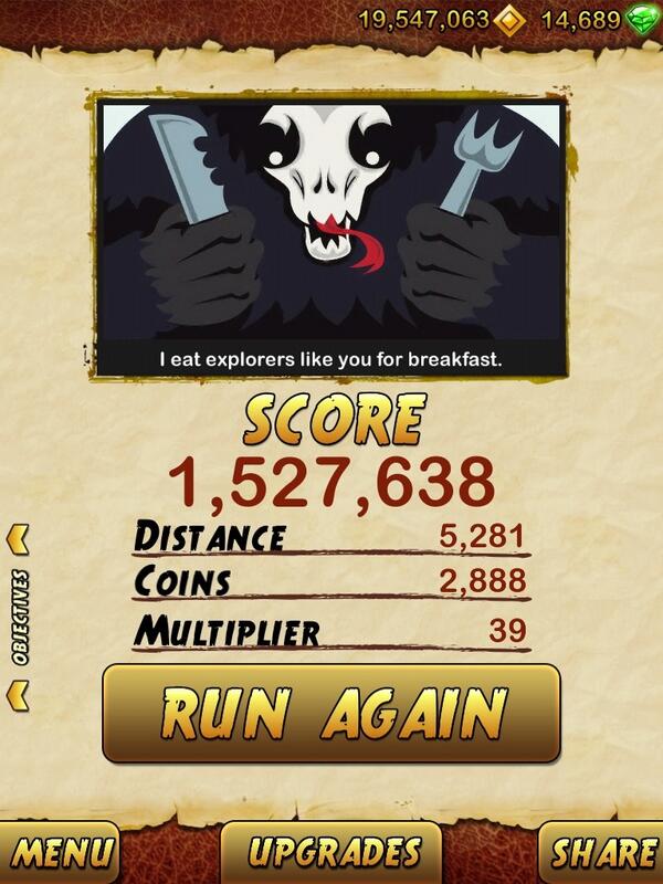 I got 1527638 points while escaping from a Giant Demon Monkey in Temple Run 2. Beat that! bit.ly/TempleRun2