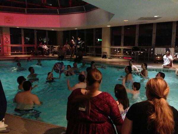 fablescon's tweet image. The unofficial pool party has gotten started. There's no booze but there IS a beach ball.