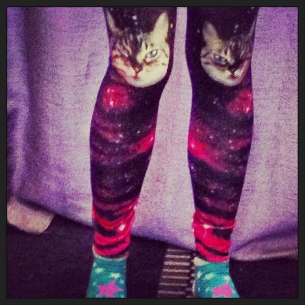 @PrincessLoo '@whitnutt: Space leggings with cat-head knees '