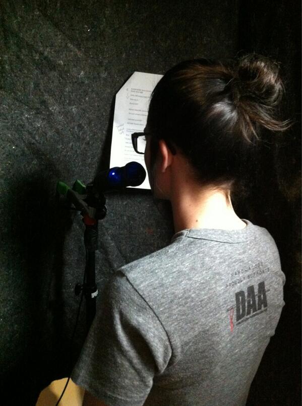 Recording rough VO with @JamieLeannX today! "I spent many nights studying Kristen Stewart films"