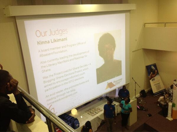 BloggingGhana's tweet image. .@kinnareads judge of #Blogcamp13 is also a board member of #mbaasem foundation &amp;amp; PM for @ghanadecides.
