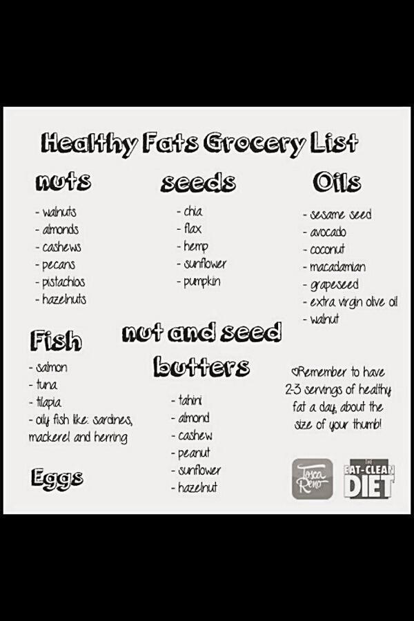 KitchenAbs13's tweet photo. Handy list of fats! Balanced meals containing fat,protein, carb 5-6x's a day!! #health #eatclean #traindirty #strong http://t.co/GmiWAku7mG
