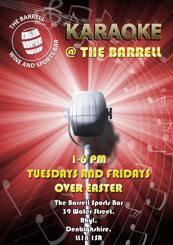 TheBarrell's tweet photo. Easter Karaoke at your one and only Barrell Sports Bar! 
#KaraOke #Rhyl #Fishbowl http://t.co/Qhy8EJLRDV
