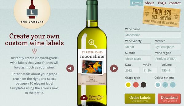 TheLabelry's tweet image. Stylish customized #winelabels instantly! Upload photos, change text, ship or print yourself. thelabelry.com