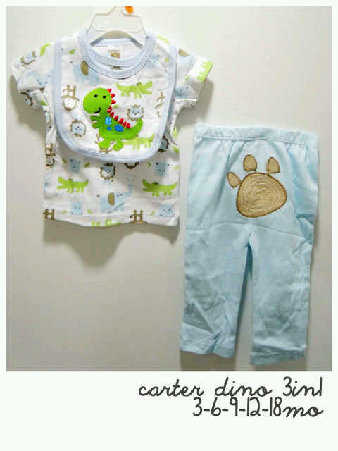 IraPuput's tweet photo. 3in1 carter(jumper+bib+pant) - dino . Sz: 3m.6m.9m.12m. from Carter brand. IDR: 95K http://t.co/2pCTp7wvCF