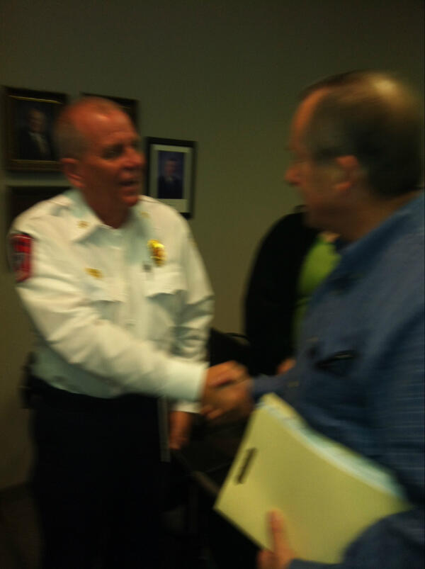 ChuckBrawner's tweet photo. Spoke with Fire Chief Jordan tonight at City Council meeting regarding an important ongoing discussion... http://t.co/AtwoLUZJkF