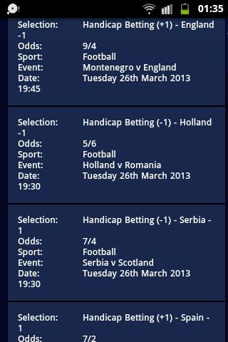BettingStandard's tweet photo. Low stake high returns. England, Holland, Spain and Serbia all minus 1. 73/1. http://t.co/oC57RDfAg9