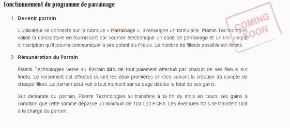 FinetaApp's tweet photo. Tu es parrain ? Piamm te verse 20% des payements de tes filleuls.
En savoir plus... #fineta #ohada http://t.co/jK62USBgA9