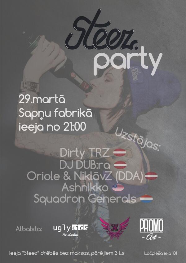 Seko un RT šo tvītu. Pie 1001 sekotāja balvā 5 laimīgie saņems katrs pa 2 ielūgumiem uz Steez Party!