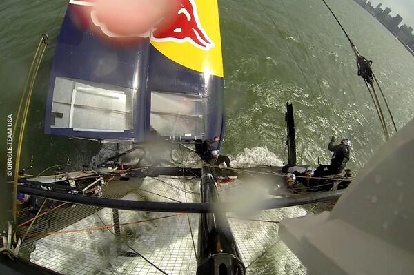 First capsize in an AC45. A bit soft considering we were in cruise mode but it's a long way up there when pitchpoled!