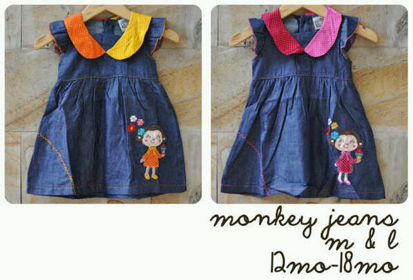 IraPuput's tweet photo. Monkey jeans dress Sz:12m.18m. Material: jeans.  IDR: 60K http://t.co/WACmNkCkET