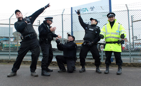 RubberDuckFilms's tweet image. Another gem from Behind the Scenes. Keeping the cops happy with musical theatre. #EnemyofEngland