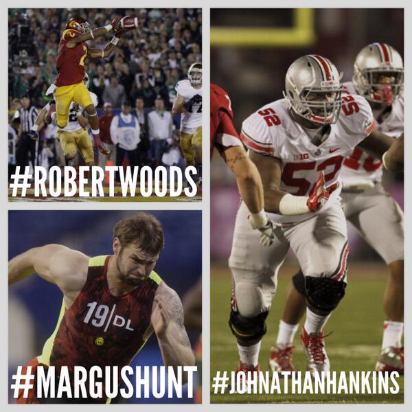 nflnetwork's tweet photo. Who should the @Patriots draft with 29th pick? Reply with #MargusHunt #RobertWoods or #JohnathanHankins! http://t.co/uciIMaFqRW