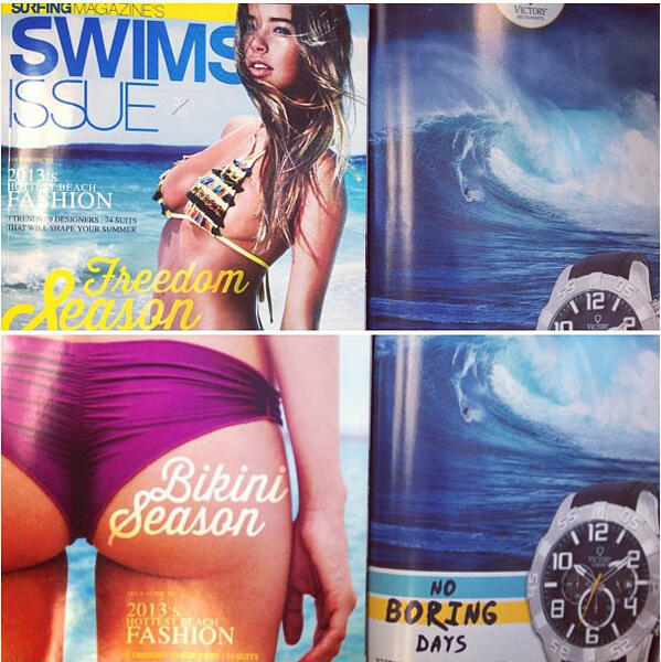 VictoryWatch's tweet photo. What could be better than our ad in one issue of @surfingmagazine's #swimsuit edition? Oh TWO copies?! Yes please. http://t.co/iIdvKkZ2Iq