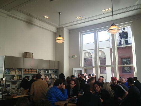 bluebottlemint's tweet photo. Hustlin'. #bluebottle #mintplaza #coffee #17'ceiling http://t.co/X5pXQZYMyx