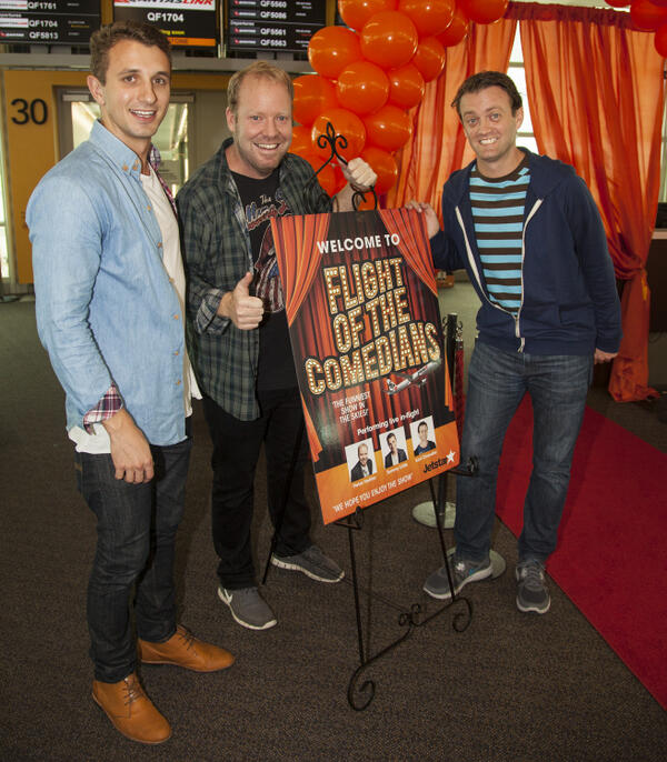 JetstarAirways's tweet photo. Three top comedians @pjhelliar @Tommy_little @KarlChandler take their stand-up routines to the sky #comedyflight http://t.co/h2rhC4Bm4o