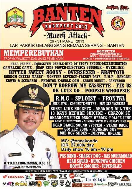 di event BANTENROCKFEST nanti kita main hari sabtu / malam minggu jam 7 malam. Sampai berjumpa! cc: <a href="/InfoMusicSRG/">InfoMusic.SRG</a>