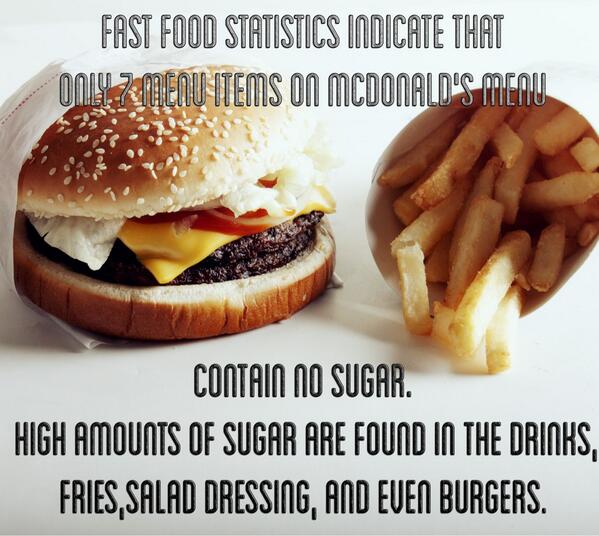 FoodPornOrg's tweet photo. Everything but 7 items on McDonald's menu contain sugar #ew #fat #fastfood #unhealthy #foodfact #HealthTalk #diet http://t.co/GKjCZoCC15