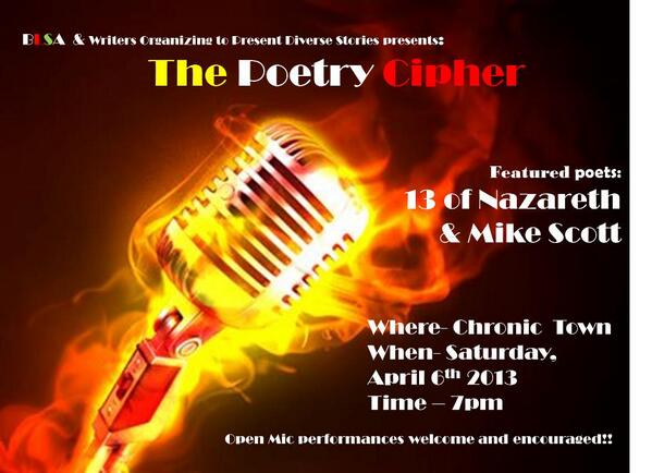 PennStateBLSA's tweet photo. Join us for our Annual Poetry Cipher at Chronic Town this Saturday! http://t.co/fFTm3jdXn5