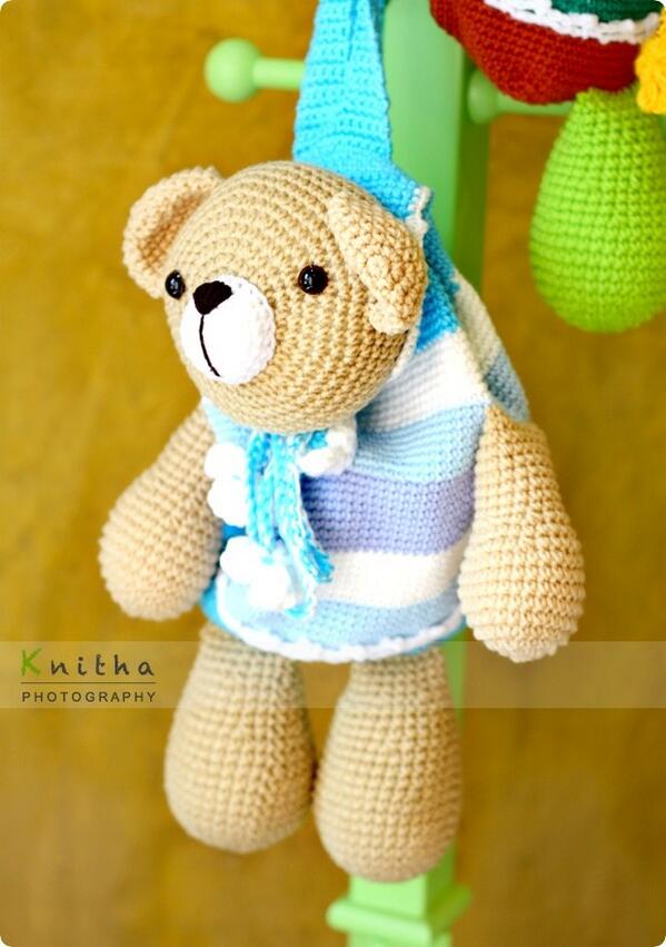 KnithaCraft's tweet image. Crochet Bear Bag / Blue / Brown #crochet #bag