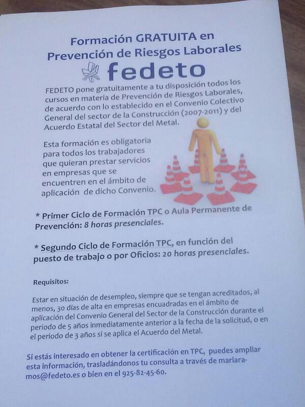CebollaenToledo's tweet photo. FEDETO, con colaboración del Ayto., organiza CURSOS GRATUITOS para DESEMPLEADOS en Cebolla en PREVENCIÓN DE RIESGOS http://t.co/NfUCSEkh5Q
