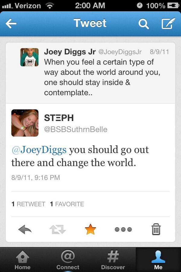 BSBSuthrnBelle's tweet image. This is when it all started. #firstRT #numberone  @JoeyDiggsJr