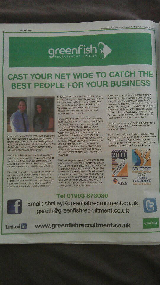 GreenFishRec's tweet image. We have an AWESOME full page spread in the Worthing Herald today, if you would like to read more page 24.