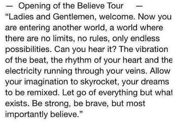 nuriasomeday's tweet image. Opening believe tour. Quiero volver a escuchar esto. Lo necesito.
