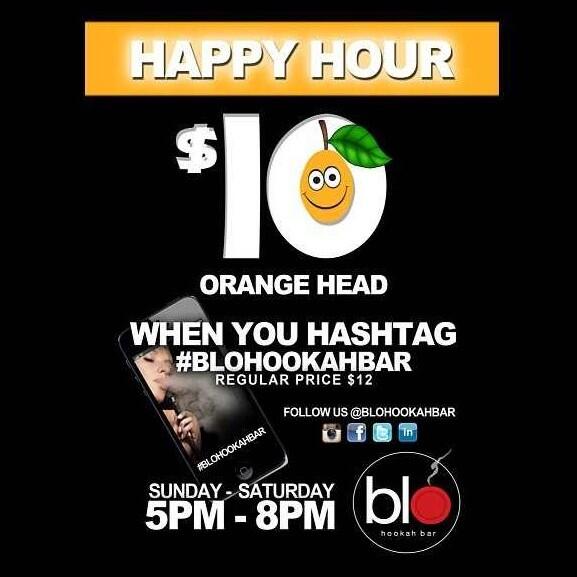 BloHookahBar's tweet photo. Happy Hour everyday 5-8. Retweet this or hashtag #blohookahbar to save $2 on your happy hour hookah. #blohookahbar http://t.co/EEmeveXLyI