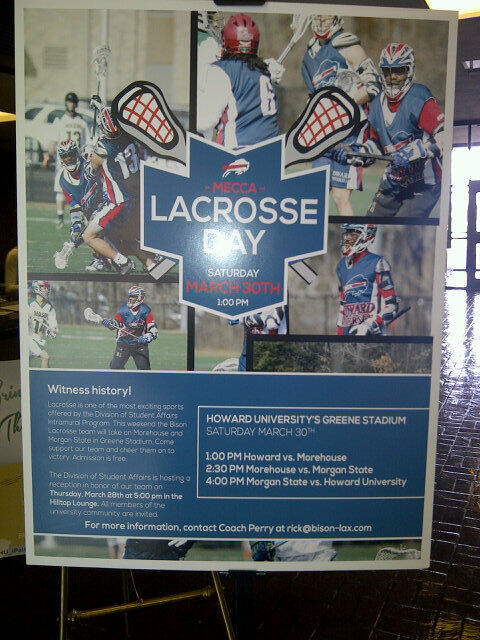 NCLLax's tweet photo. Great to be on campus at @HowardUlacrosse getting ready to host Morgan State and @MorehouseLax Saturday http://t.co/3FHfIqr2iT