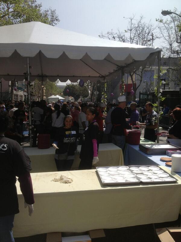 Feeding Easter dinner to the homeless at Los Angeles mission