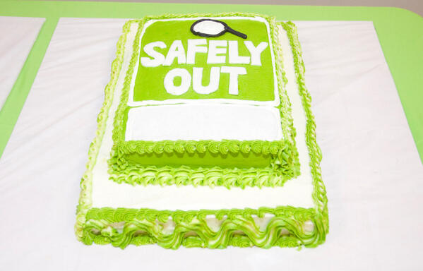 SAFELYOUT's tweet image. Enjoy today's #FlashbackFriday photo of the SAFELY OUT™ door hanger as cake circa 2009. #SOKit #nonprofit