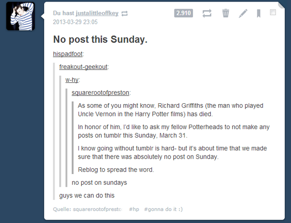 tiggerslife's tweet photo. so guys... richard griffiths died and you've sure seen the 'no post on sundays' post. yeah. i'm gonna do it. http://t.co/eidaL2qoQr