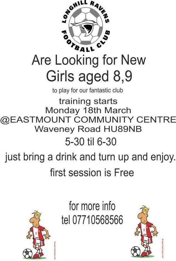 Longhill Ravens are looking for girls aged 8&amp;9 for new team. <a href="/EastRidingFA/">𝗘𝗮𝘀𝘁 𝗥𝗶𝗱𝗶𝗻𝗴 𝗙𝗔</a>  <a href="/HullCityLadies/">deyadeyoo</a>