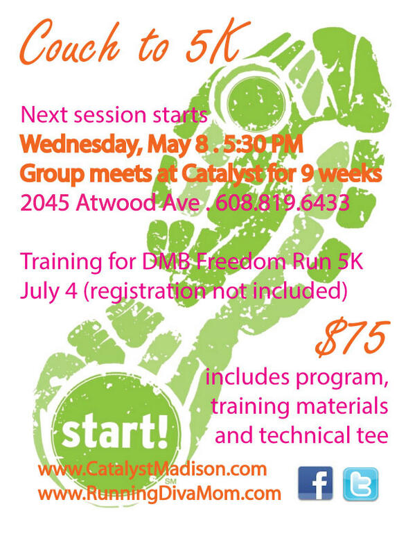 CatalystMadison's tweet image. Next Catalyst Couch to 5K session starts 2DAY with @RunningDivaMom  C U at 5:30pm 2 start your journey!  #MadisonWI