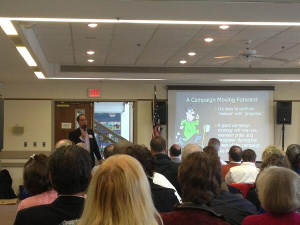 Last weekend, we had workshop for candidates and activists. George Gallo provided insights on campaign planning