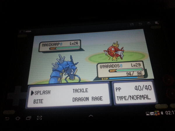 ATajwar92's tweet photo. splash vs splash #pokemon #firered #gyrados #magikarp #epicbattle #samsungtab2 http://t.co/yskBoBDeR4