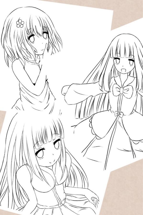 やっとすべての線画おわりましたー!三枚はさすがに疲れます(^_^;)
左上は、ふたえちゃんというかわいいオリキャラがいましたので描かせていただきました! 