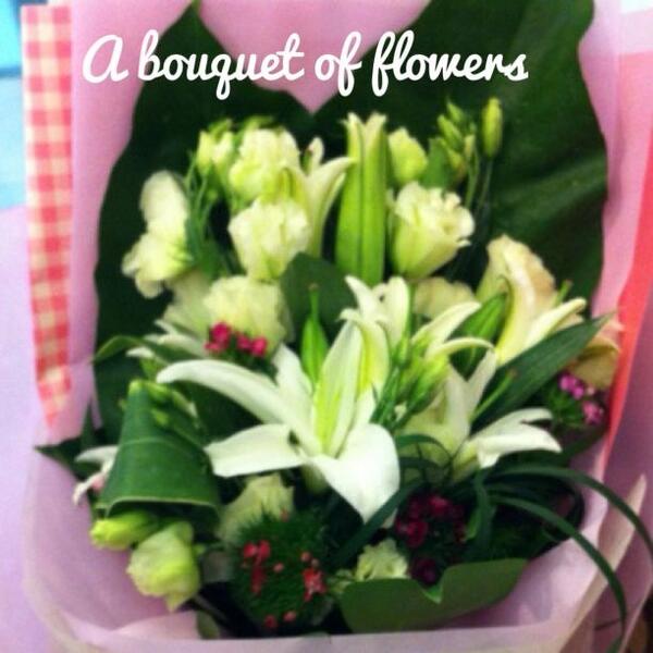 fleurconcept's tweet photo. A bouquet of flowers with mixture if lilies, eustomas and sweet William http://t.co/7EaANeW6v1