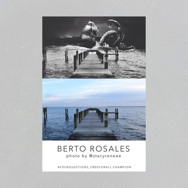 4Questions's tweet image. The #fourquestions_freeforall is over! Berto Rosales is our champion. Well deserved! Thx to all who participated!!