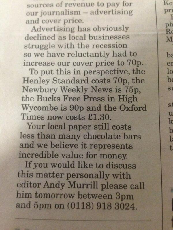So the <a href="/rdgchronicle/">Reading Chronicle</a> not only has more local news &amp; advertising its now 10p less than the Reading Post! Say no more!