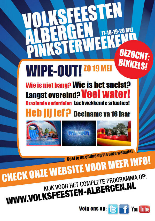 Nog niets gepland voor 1e Pinksterdag?  Doe mee aan de WipeOut op 19 mei! #WipeOut #SVA13
