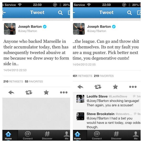 FootyAccums's tweet photo. Any of my followers upset @Joey7Barton tonight ha? http://t.co/TWOTaOeVjQ