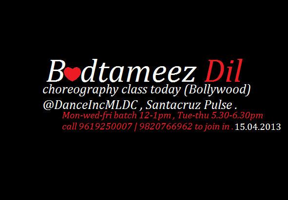 DanceIncMLDC's tweet photo. #Badtameez dil choreography class today at Pulse studio , Hi-life mall , santacruz west with @melvinlouislive 12-1pm http://t.co/79aPjm6ttE